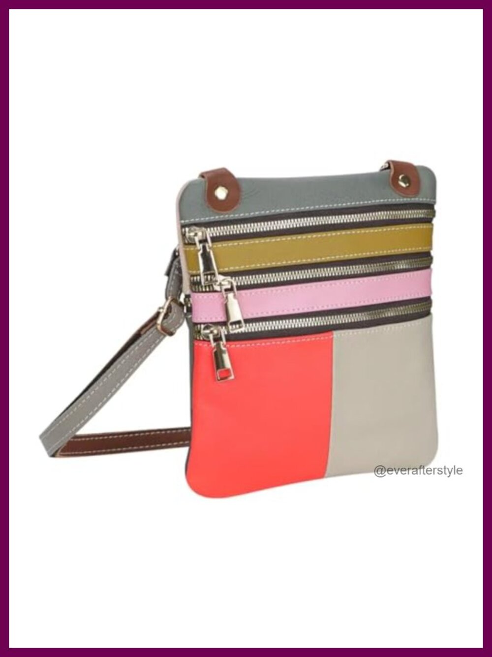 Genuine Leather Mini Crossbody Bag Multi Zipped Compartments